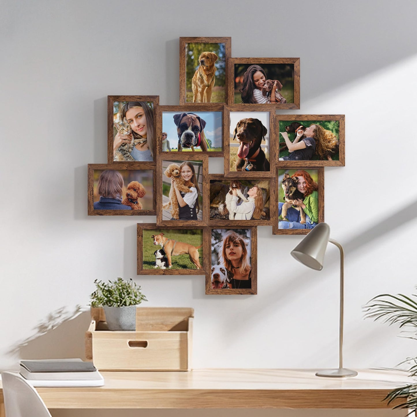 DUENPY 4x6 Collage Picture Frames, 12-Pack Solid Wood Photo Frame, Picture Frames Collage Wall Decor, Set with Glass Front, Assembly Required, Brown