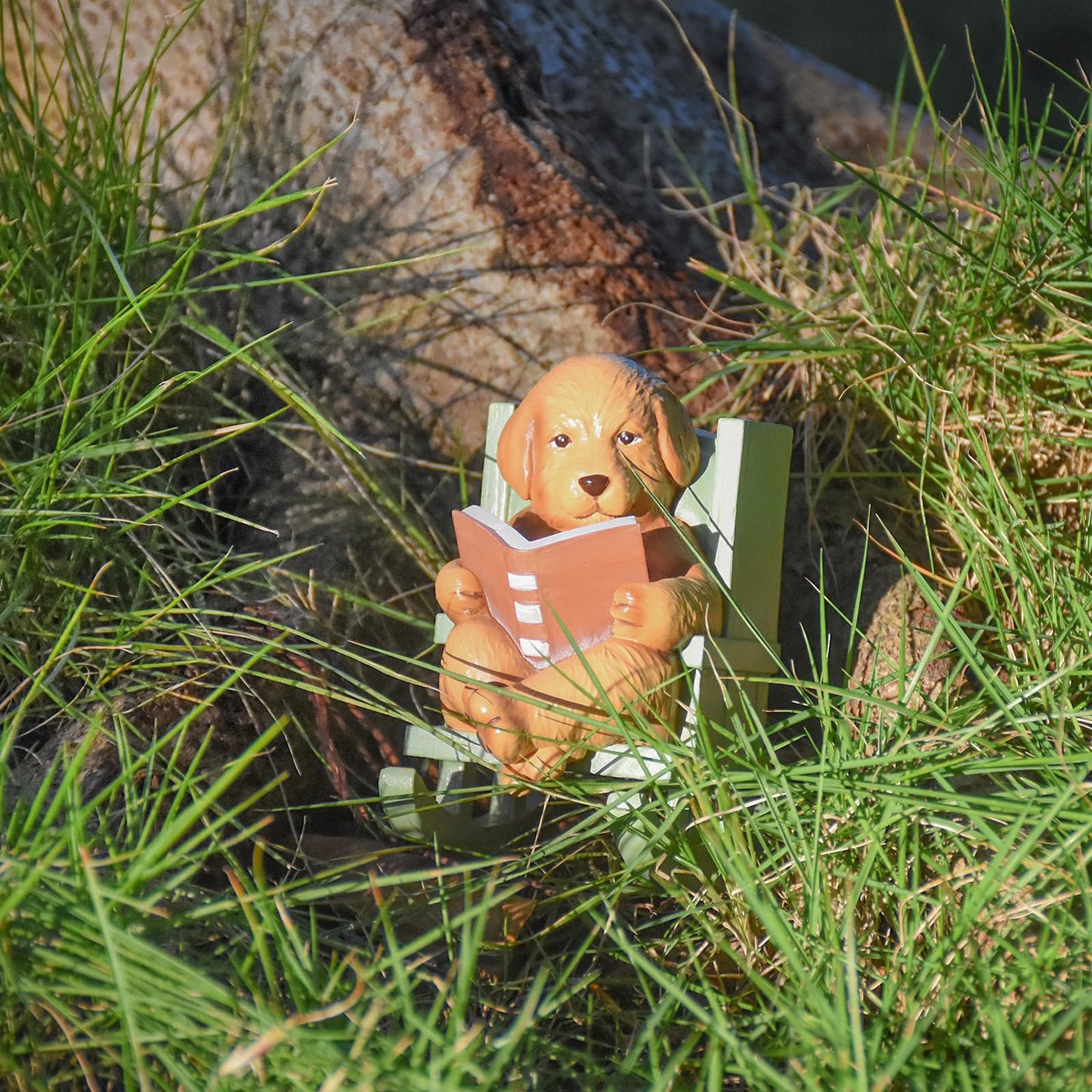 Sheaifun Solar Garden Statues Dog Statues Fairy Garden Accessories Outdoor Resin Dog Figurine Miniature Golden Retriever Statue with Lights for Outside Porch Patio Decor 3x2x3.5 in Gardening Gifts