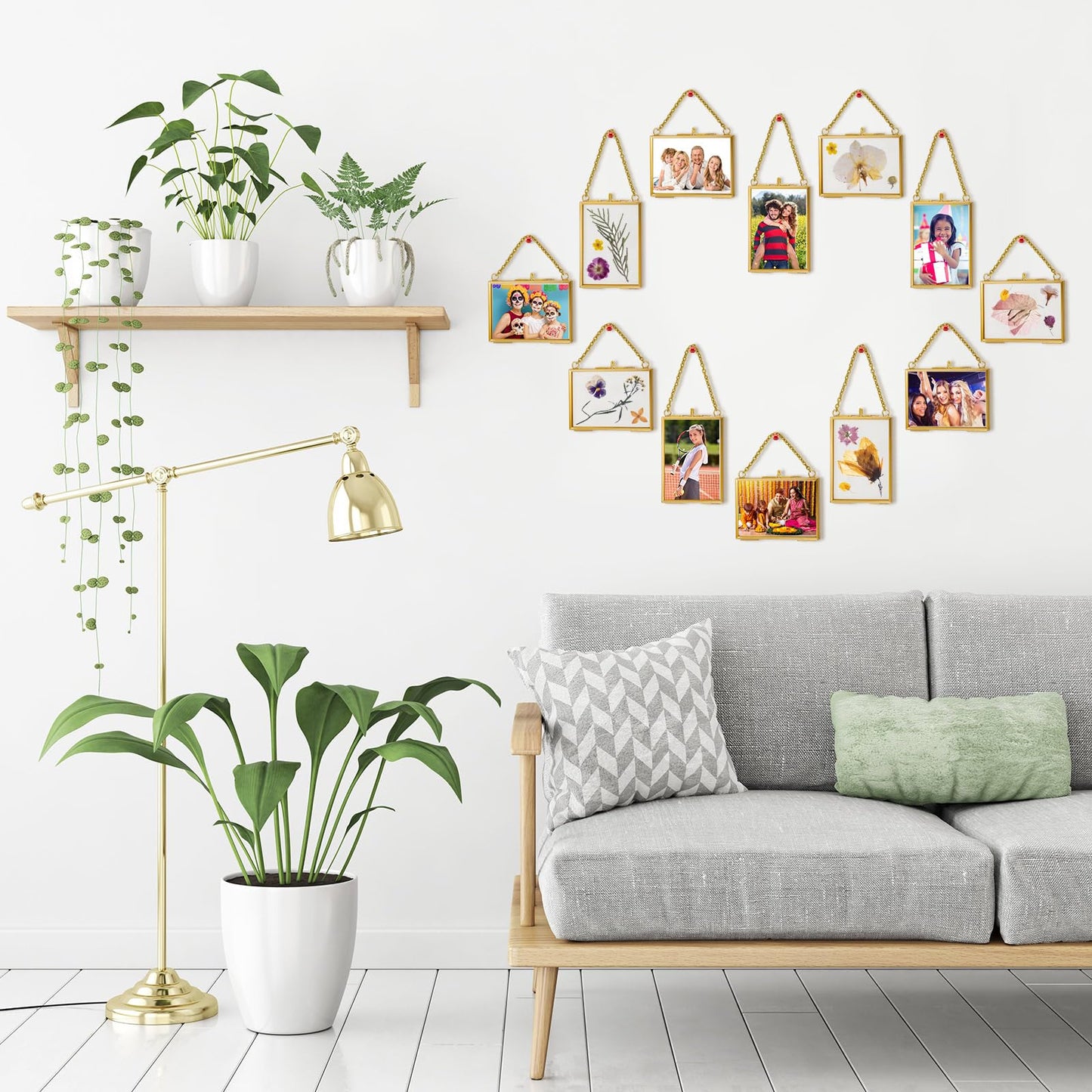 Kigley Double Glass Frame for Pressed Flowers Floating Hanging Photo Frame Gift for Graduation Mother's Day 3.5 x 2.5 in Brass Clear Decor with Chain for Display Gallery Artwork (Gold,12 Pcs)