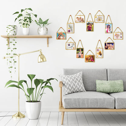 Kigley Double Glass Frame for Pressed Flowers Floating Hanging Photo Frame Gift for Graduation Mother's Day 3.5 x 2.5 in Brass Clear Decor with Chain for Display Gallery Artwork (Gold,12 Pcs)