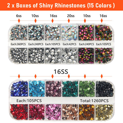 Catcan Hotfix Applicator Tool, Hotfix Rhinestones Applicator Bedazzler Kit with 2 Boxes AB Crystal Rhinestones Picker Tool, 7 Tips/Tweezers/Pencil/Brush DIY for Crafts