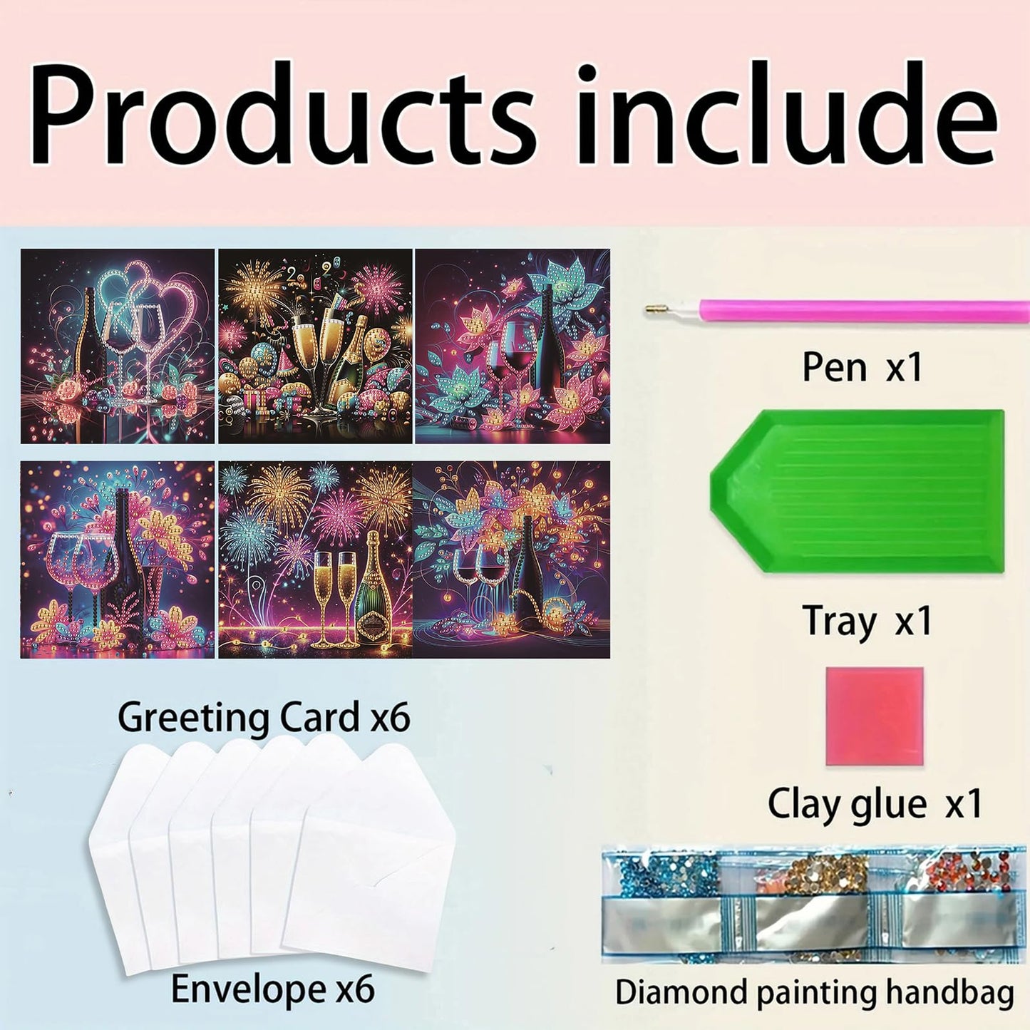 C'eitura 6Pcs Celebration DIY Diamond Art Painting Greeting Cards Kit | Congratulations Thank You Birthday Graduation Cards | All Occasion Party Theme Blank Note Cards for Kids & Adults