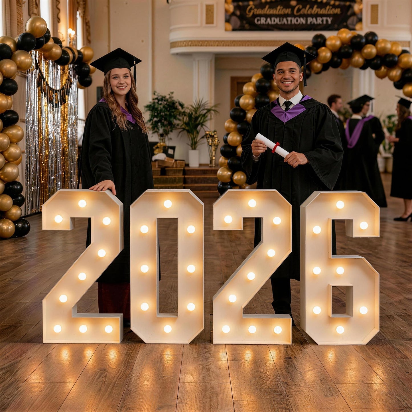Graduation Decorations Class of 2026, 3FT Large PRE-CUT 2026 Marquee Numbers Kit for Preschool High School College Prom Party Decor