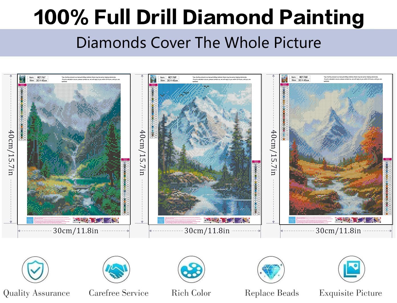 HHMATITS 3 Pack Landscape Diamond Art Kits for Adults - DIY Diamond Painting Kits for Beginners, 5D Mountain Diamonds Art Painting Round Full Drill for Home Wall Decor Gifts 12x16Inch
