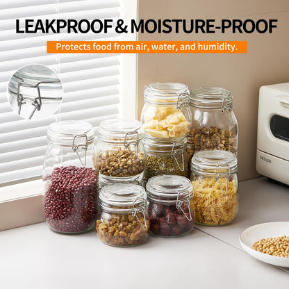 6 Pack 17oz Food Storage Jars with Airtight Lids, Preserving Seal Wire Clip Fastening Glass Containers, Canisters for Kitchen Organization, Flour, Cereal, Pasta, Sugar, Beans, Pickling Jars (17 Oz*6)