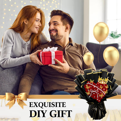 Daifunli 196 Pcs Graduation Gifts DIY Glitter Roses Bouquet Kit Artificial Flower Bouquet Kit Grad Birthday Gifts Flower Wrapping Paper 3D Butterflies Crowns for Grad Wedding Anniversary(Red)