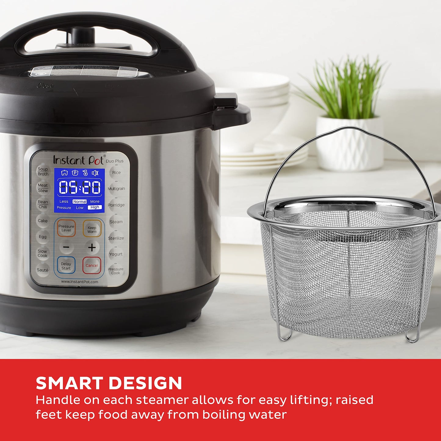 Instant Pot Official Mesh Steamer Basket Set, Stainless Steel, Dual-Purpose Steamer & Strainer, Easy-Lift Handle, Dishwasher Safe, Rust-Resistant, Essential Accessory for Healthy Cooking