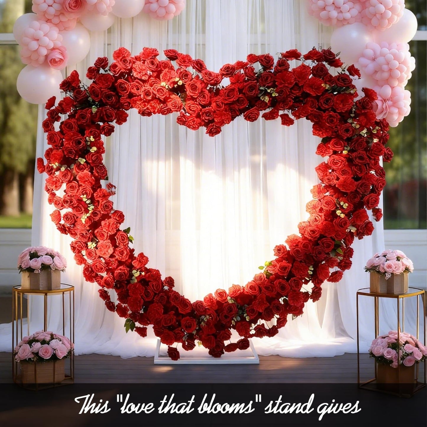 Heart Flower Arch Wedding Arch with Flowers, Romantic Heart Shaped Metal Archway for Indoor Outdoor Ceremony, Proposal, Party & Event Decoration (red)