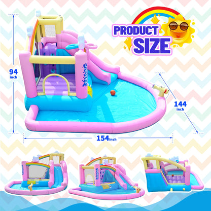Easyair Inflatable Bounce House Water Slide Combo, Blow Up Water Slides for Backyard, Kids Jumper with Climbing Wall, Basketball Hoop, Splash Pool with Blower