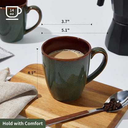 14 oz, Set 4, Set Pokini Coffee Mug Ceramic Coffee Mugs of Reactive Glaze Mug for Latte/Tea/Cappuccino, Large Stackable
