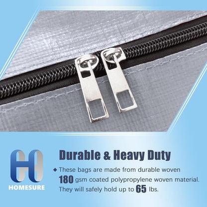 HOMESURE Large Water-Resistant Storage Bags - 8 Pack Heavy Duty with Zippers & Handles | Silver