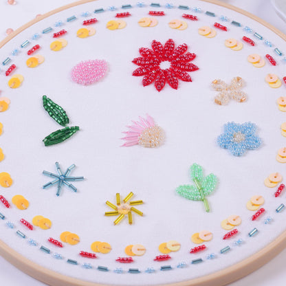 Harimau Bead Embroidery Starter Kit for Beginners (3 Sets) – Basic Flower Stitches, Includes Embroidery Hoop, Diagrams & Step-by-Step Video Tutorials – Gift for Craft Lovers