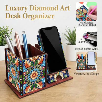 DIY Diamond Painting Kit, 2-in-1 Diamond Art Pen Holder & Cell Phone Stand, Mandala Crystal Rhinestone Mosaic Desktop Organizer, Arts and Crafts Kits for Adults and Beginners, Office Decor Gift