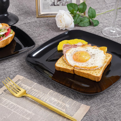 PULOTE 100 PCS Black Square Plastic Plates Disposable - Include 50 Each (10" Dinner & 7.25" Dessert) Plates - Ideal for Party & Graduation