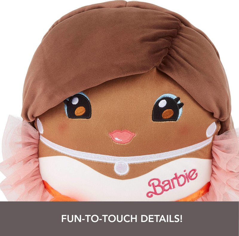 Barbie Cuutopia Plush, 10-inch Soft Pillow Doll Inspired by Iconic ‘80s Peach Gown with Tactile Ruffle Sleeves & Long Hair, Collectible Toy