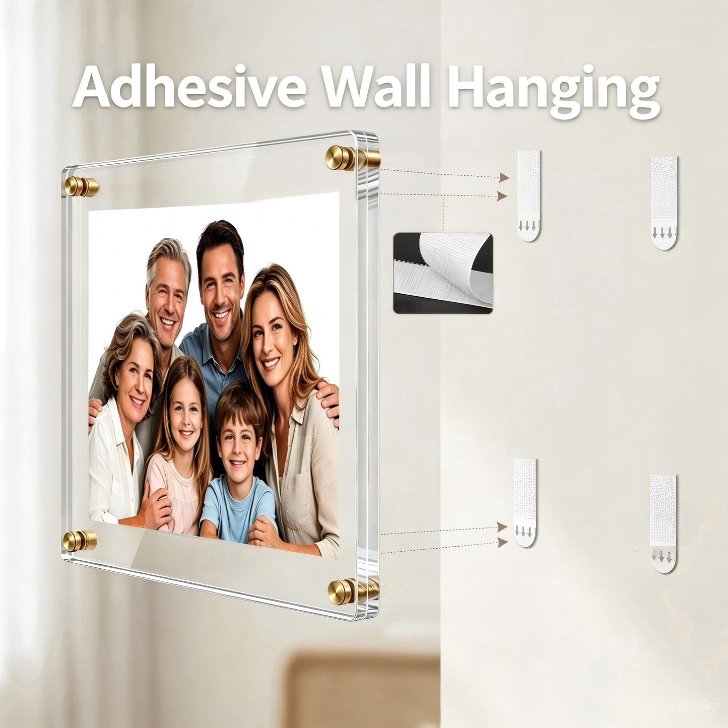 Kalami 11x14 Acrylic Wall Mount Picture Frame Self Adhesive, No Drill Holes Floating Frameless Clear Photo Frame for Diploma Certificate Degree Document Display Gallery Wall-Full Frame is 12x15