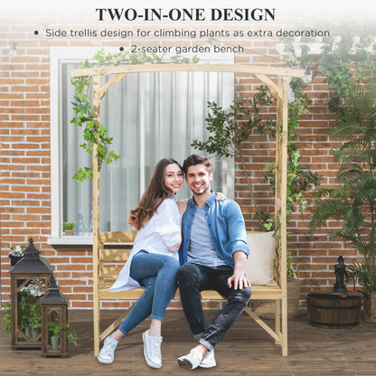OVX Patio Garden Bench Arbor Arch with Pergola & 2 Trellises, 3-Seat Natural Wooden Outdoor Bench for Grape Vines & Climbing Plants – Backyard Decor, Natural
