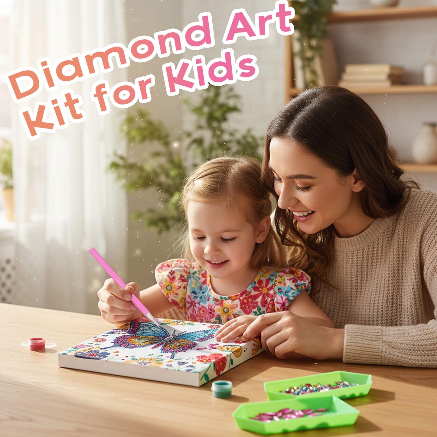 Cymbana Arts and Crafts for Kids Age 8-12, 3D Butterfly Diamond Art Kits, Gifts for Kids Age 6 7 8 9 10 with Plastic Easels DIY Gem Art Foldable Clear Butterfly Painting with Frame for Home Decor