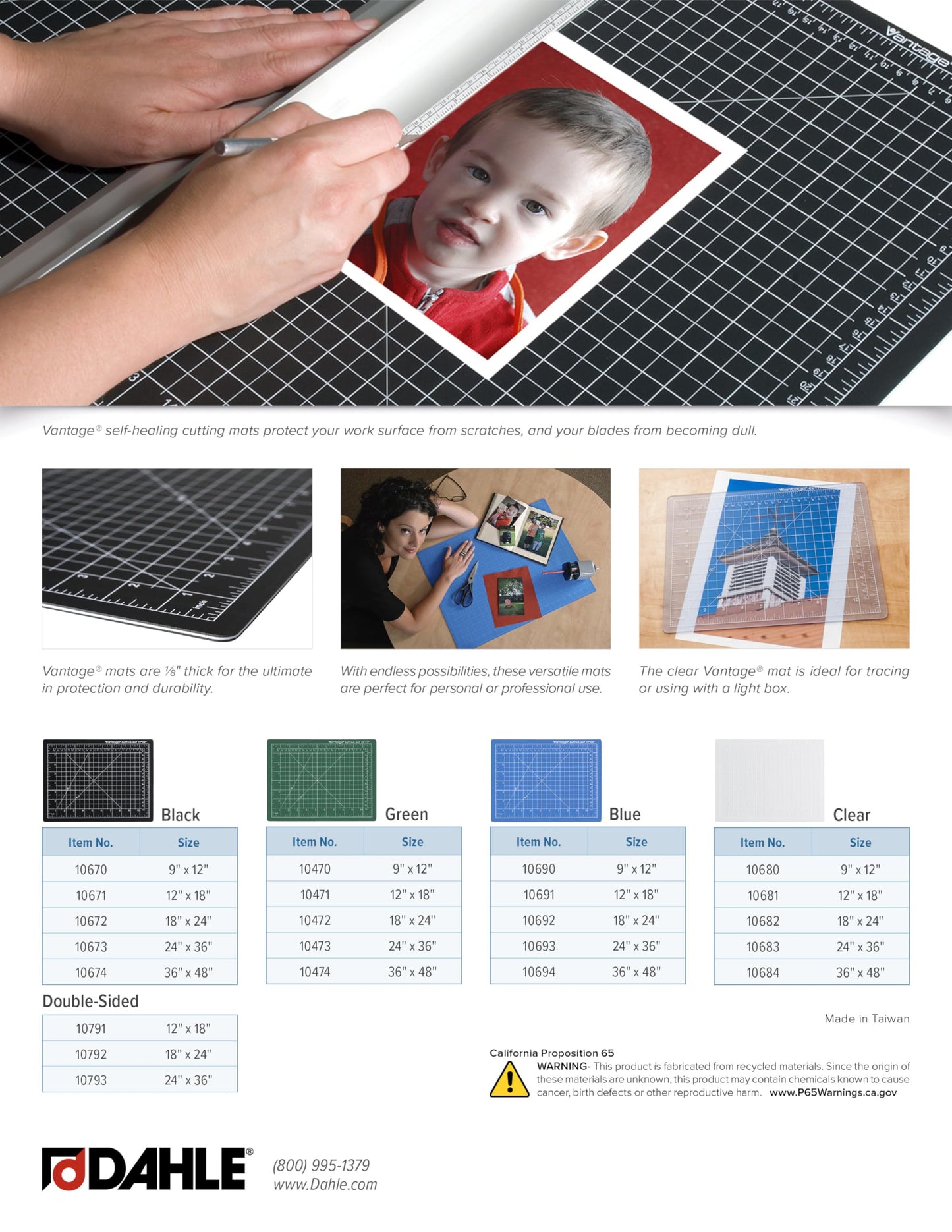 Dahle Vantage 10673 Premium Self-Healing Cutting Mat, 24"x36", 1/2" Grid, 5 Layers for Max Healing, Perfect for Crafts & Sewing, Black