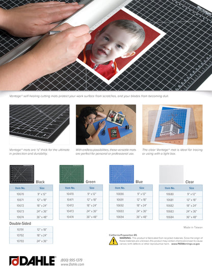 Dahle Vantage 10792 Double-Sided Premium Self-Healing Cutting Mat, 18"x24", 1/2" Grid, 5 Layers for Max Healing, Perfect for Crafts & Sewing, Black