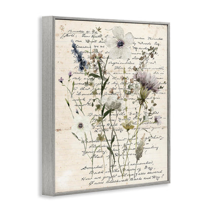 Stupell Industries Pressed Flowers on Page Gray Framed Giclee Wall Art Design by Carol Robinson, 11 x 14