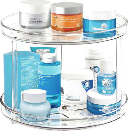 2 9.25Inch 360 Tier Lazy Susan Bathroom Organizer, Clear Rotating Makeup Organizer for Vanity, Skincare Organizers