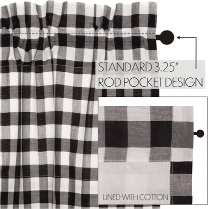 VHC Brands Annie Buffalo Check Cotton Farmhouse Kitchen Curtains - Rod Pocket 16x72 Valance, Black