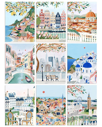 KICHANG 9 Packs Paint by Number for Adults, Scenery DIY Acrylic Oil Painting Paint by Numbers Kits on Canvas, Adults Paint by Numbers Kits Drawing Paintwork for Home Decor Gift Cityscape 12x16in