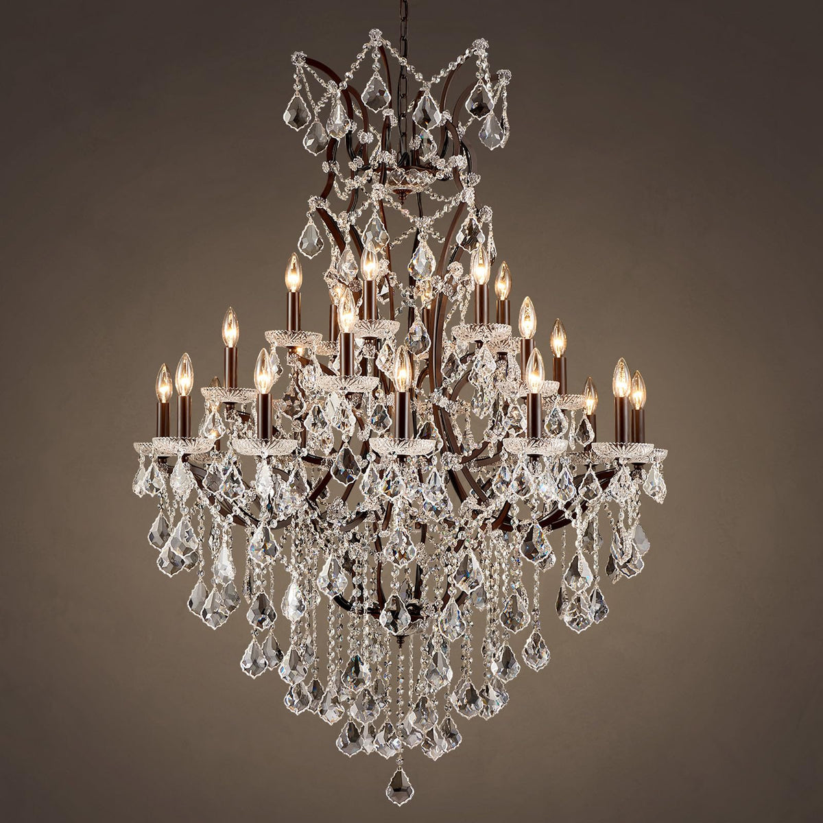 HUANXISHA 24 Lights Large Crystal Chandeliers Maria Theresa Chandelier for High Ceilings Vintage Chandelier Light Fixture Foyer Hallway Entryway Staircase 55.1" H x 39.4" D