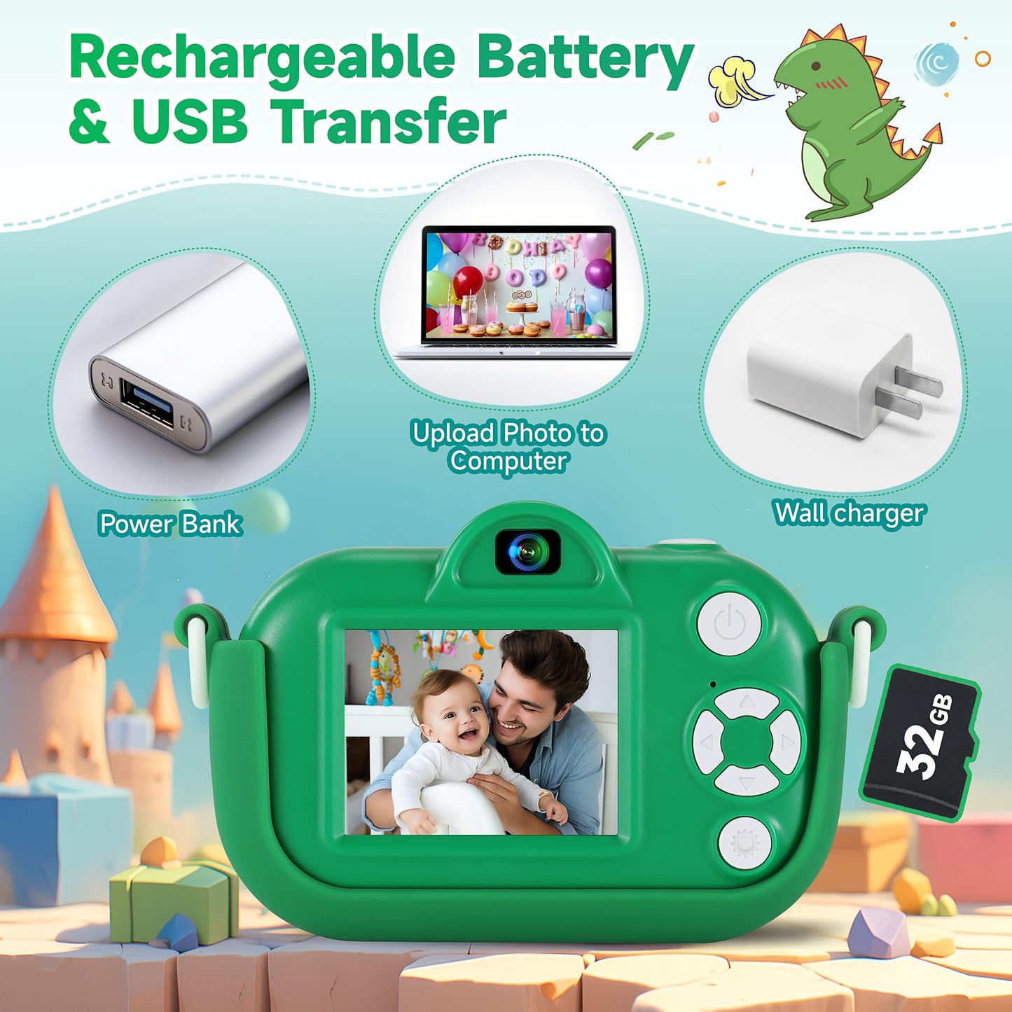 Kids Camera Boys Toys for 3 4 5 6 7 8 9 Years Old Boys, 48MP Dual Lens Kids Digital Camera Christmas Birthday Gifts, 1080P HD Video Selfie Toddler Camera with 32G SD Card