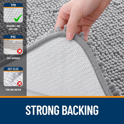 OLANLY Large Bath Rugs - Extra Soft Chenille, Quick-Dry & Machine Washable | 59x35 Inches, Grey