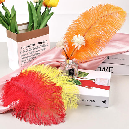 THARAHT Red Orange Yellow Ostrich Feathers 24pcs Natural Bulk 10-12Inch 25cm-30cm for Crafts Wedding Party Centerpieces Halloween and Home Decoration Feathers