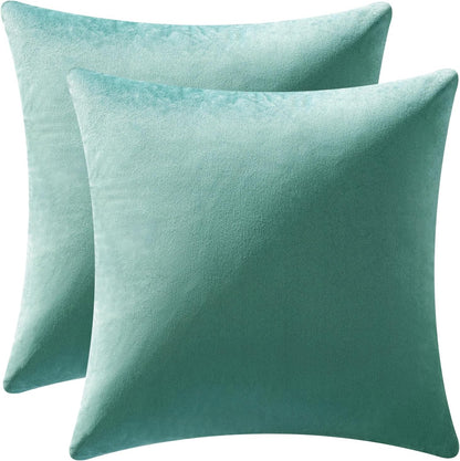 MIULEE Pack of 2 Velvet Soft Solid Decorative Square Throw Pillow Covers - 16x16 Inch Aqua Green
