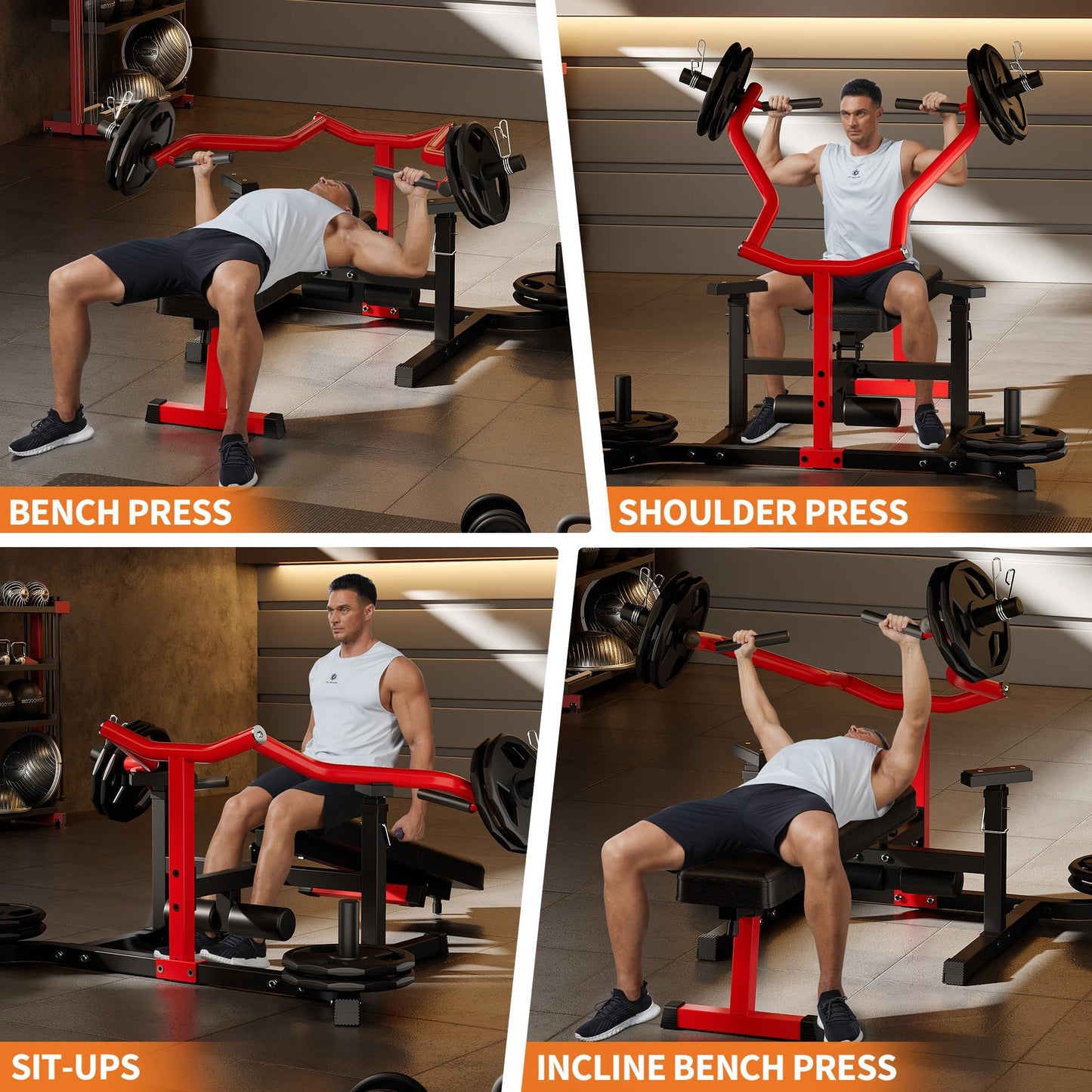 Chest Press Machine, 1250LBS Multi-Functional Adjustable Bench Press Machine with Independent Converging Arms, Flat Incline Bench for Chest, Shoulder, AB Workouts Home Gym Equipment