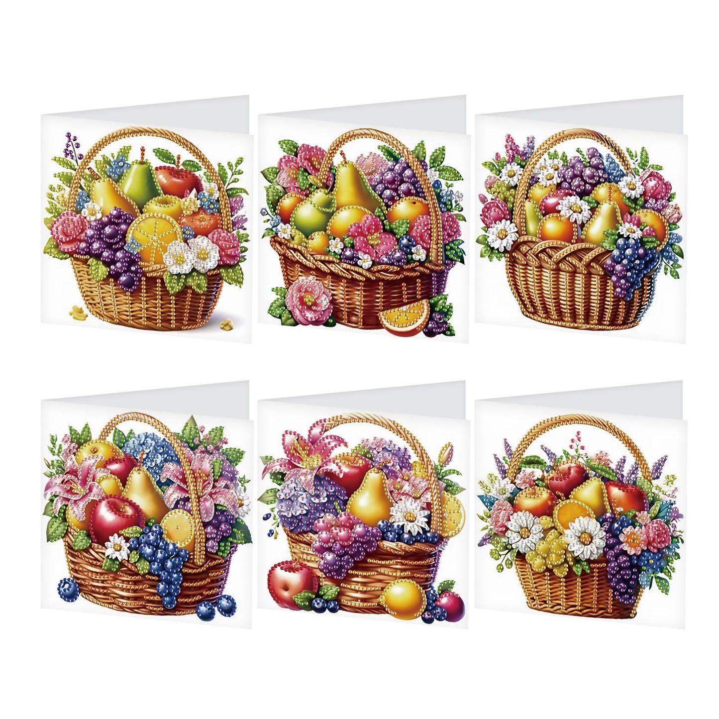 JISHSHAY 6 PCS Diamond Painting Greeting Cards Fruit Basket Diamond Art Birthday Cards with Envelopes Gem Art Mosaic Kits for Adults, for Anniversary Valentine Thank You Graduation All-Occasion