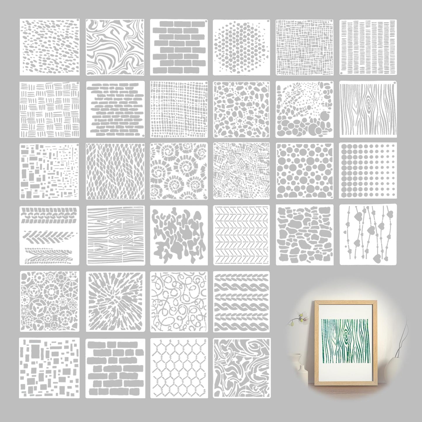 NITOTECA 32-Piece Reusable Geometric & Textured Stencils Set – Perfect for Crafts, Painting, Walls & Furniture | Durable, Easy-to-Use Stencils for DIY Projects