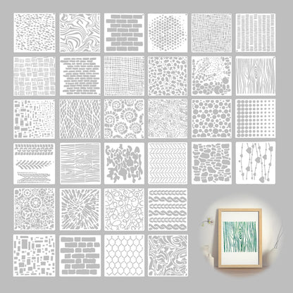 NITOTECA 32-Piece Reusable Geometric & Textured Stencils Set – Perfect for Crafts, Painting, Walls & Furniture | Durable, Easy-to-Use Stencils for DIY Projects