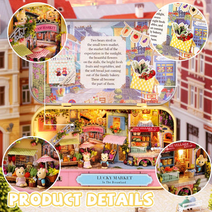 Kisoy Dollhouse Miniature with Furniture Kit, Handmade DIY House Model for Teens Adult Gift (Lucky Market)