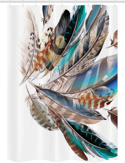 Ambesonne Feathers Stall Shower Curtain, Bird Feathers Print, Fabric Bathroom Decor Set, 54" X 78", Teal Brown