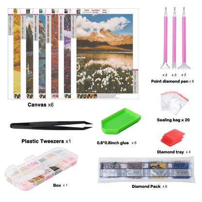 abcGoodefg 6 Pack 5D Diamond Art Painting Kits for Adults DIY Full Drill Diamond Art Kits Diamond Embroidery Paintings for Beginners, Home Wall Decor, 12x16 inch (Scenery 2)
