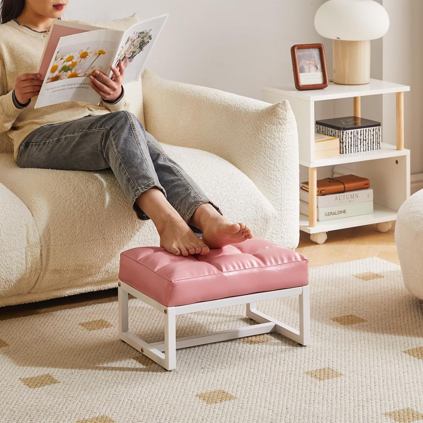 YD-JD139P Aibiju Small Footstool, Rectangle Ottoman with Faux Leather Padded Seat, Change Shoes Bench, Sofa Footrest