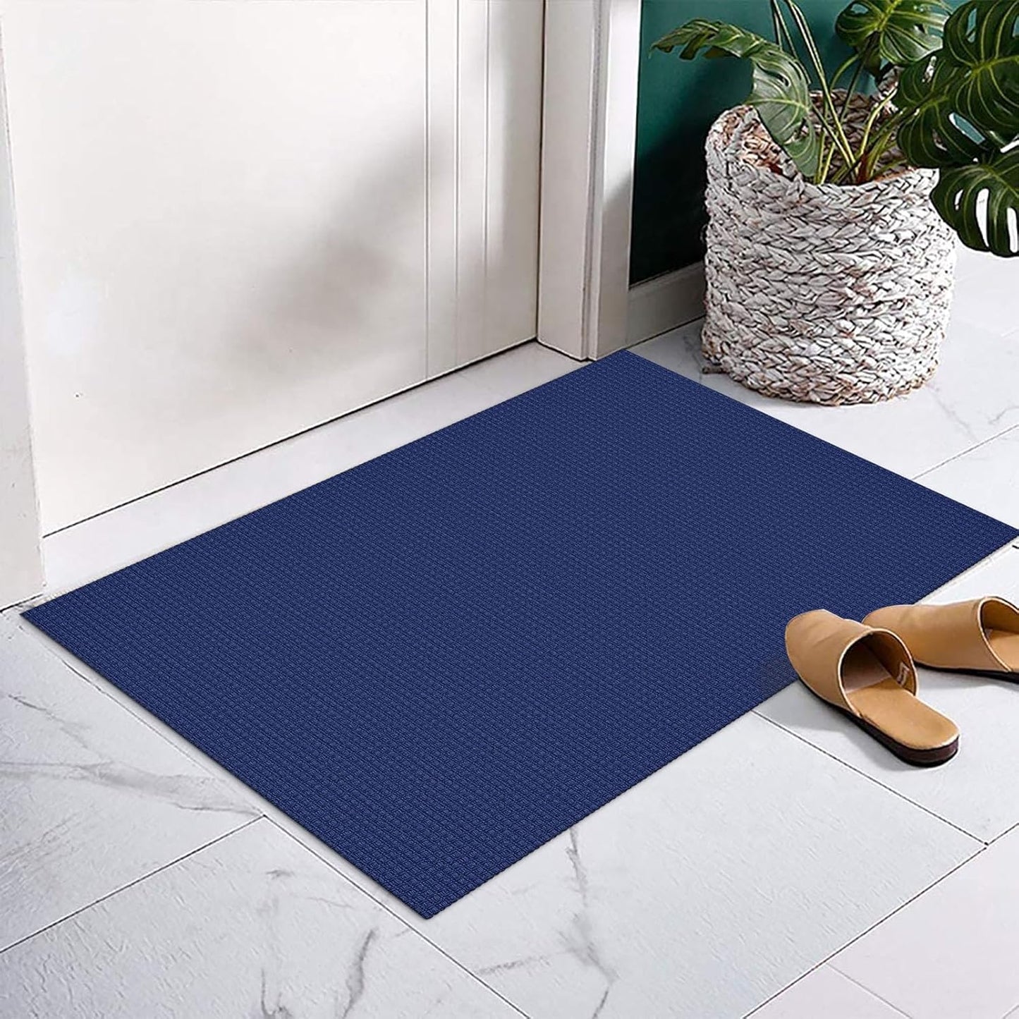EARTHALL Boho Area Rug 2x3 Ft Washable Rugs for Entryway, Dark Navy Braided Throw Rug with Rubber Backing for Indoor