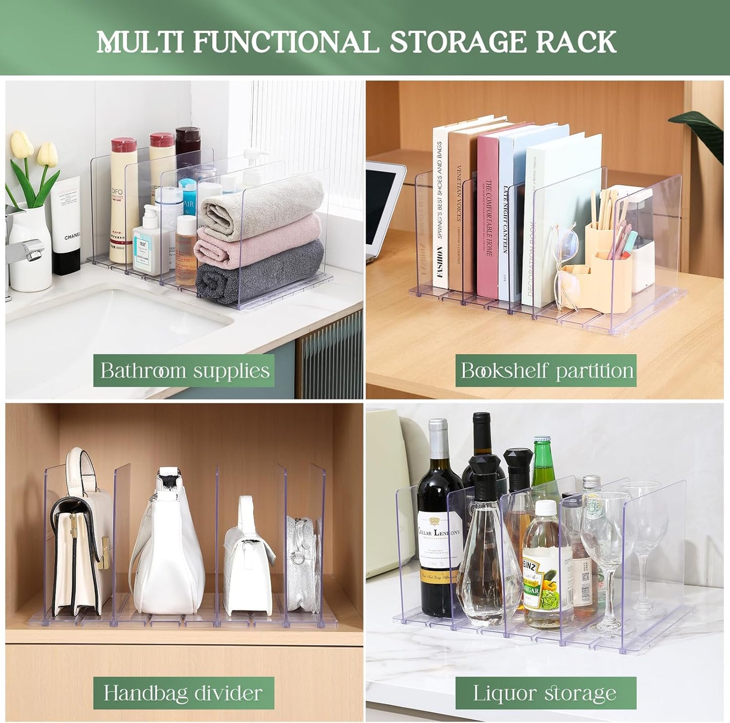 Bag & Purse Organizer for Closet, 2 Pack Adjustable Shelf Divider - Clear Acrylic Handbag Separators for Storage