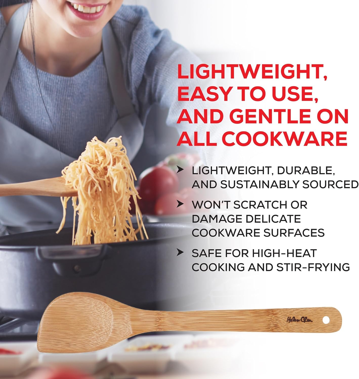 Helen’s Asian Kitchen Left-Handed Bamboo Stir Fry Spatula, 13-Inch Cooking Utensil