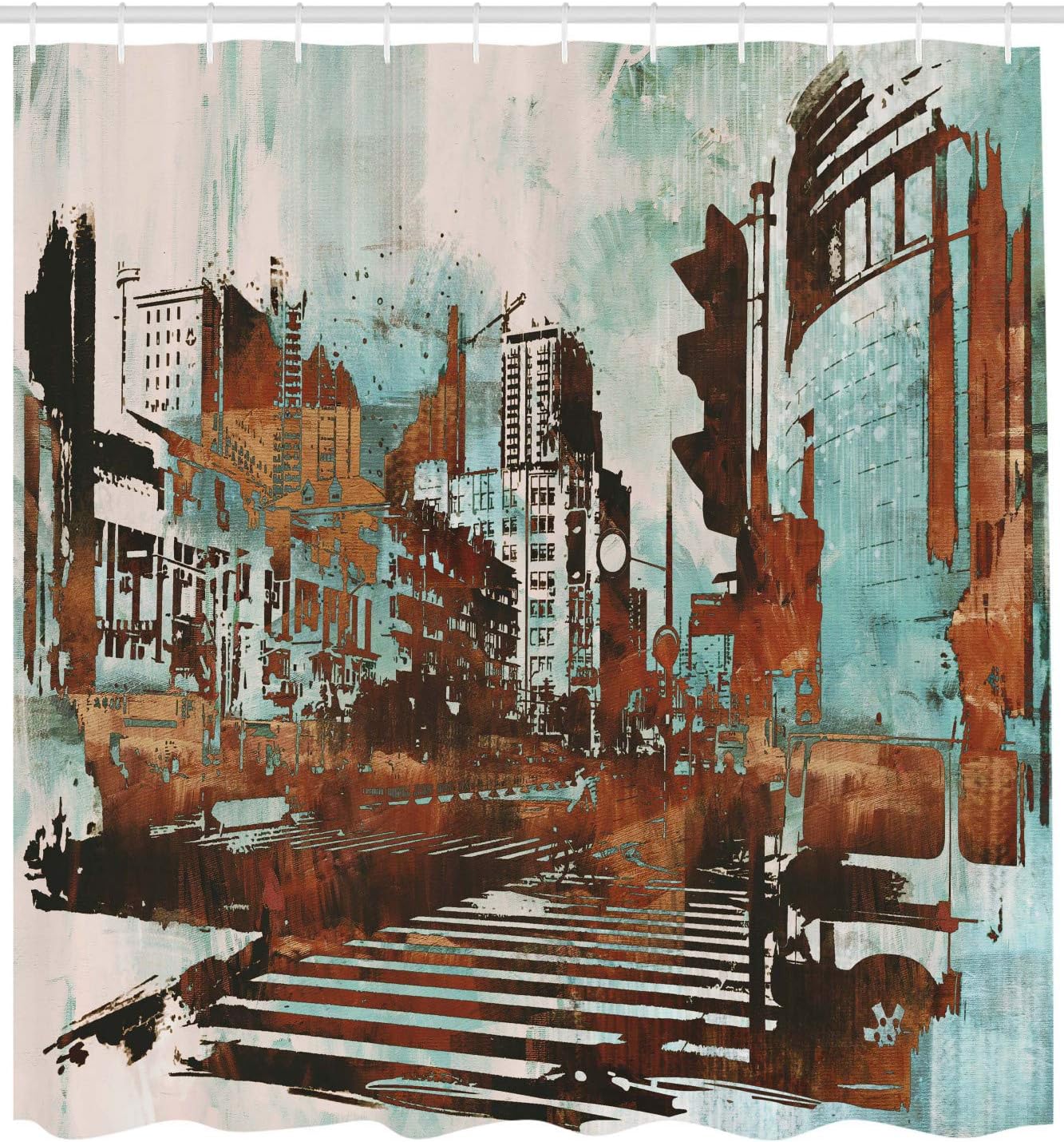 Ambesonne Grunge Shower Curtain, Urban Cityscape Abstract Acrylic Paint Style, Cloth Fabric Bathroom Decor Set with