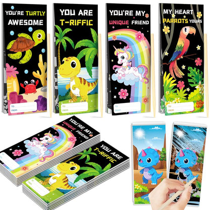 SpringFlower Valentines Day Cards Gift Classroom Exchange,24 Pack Scratch Art Books,Valentines Gift Classroom Exchange Prizes Party Favors Supply, Valentines Scratch Art Toys For Kids