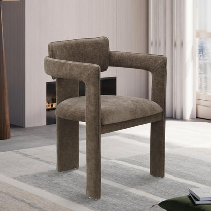 Meridian Furniture 11084Brown-C Brenda Collection Modern | Contemporary Dining Arm Chair/Accent Chair with Soft Brown Chenille Fabric, 23" W x 22.5" D x 31.5" H, Brown, Set of 2