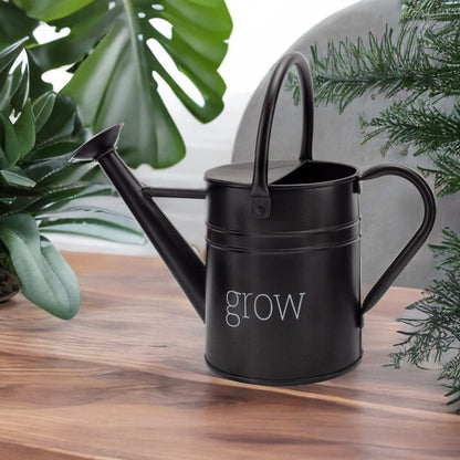 AuldHome Design Farmhouse Enamel Watering Can (Black); Rustic Metal Watering Pitcher for Home Decor and Gardening