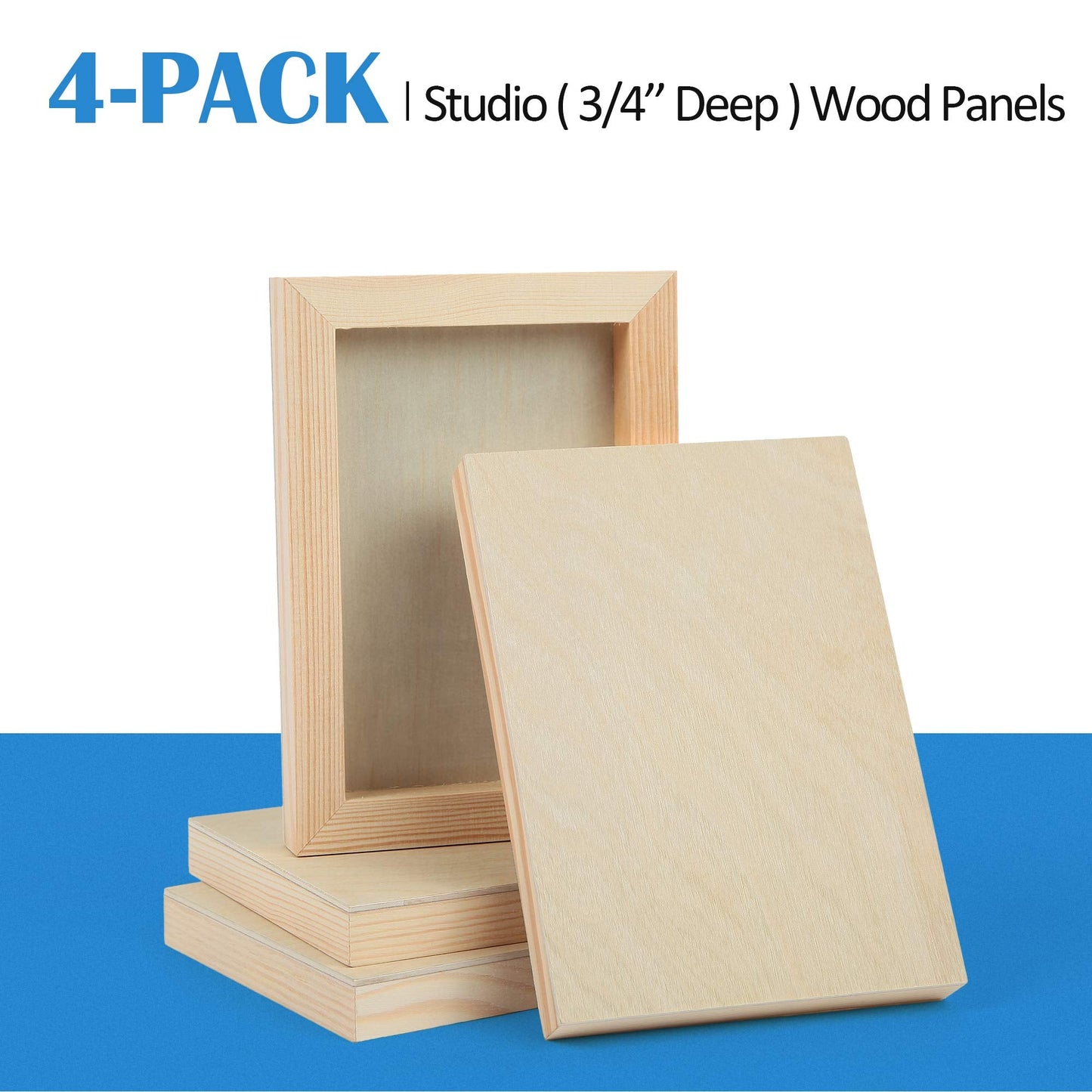 Falling in Art Unfinished Birch Wood Canvas Panels Kit, 4 Pack of 5x7’’ Studio 3/4’’ Deep Cradle Boards for Pouring Art, Crafts, Painting and More