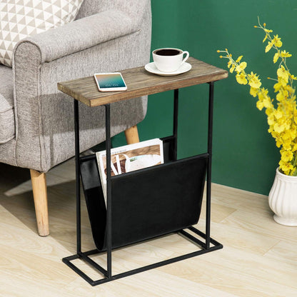 21 Inch MyGift Narrow Side Table for Small Spaces, Tall Slim End Table with Magazine Holder Sling, Wooden Narrow